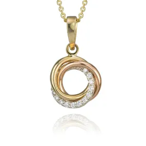 10K Tri Colour Gold Cubic Zirconia Trillium Hoop Pendant