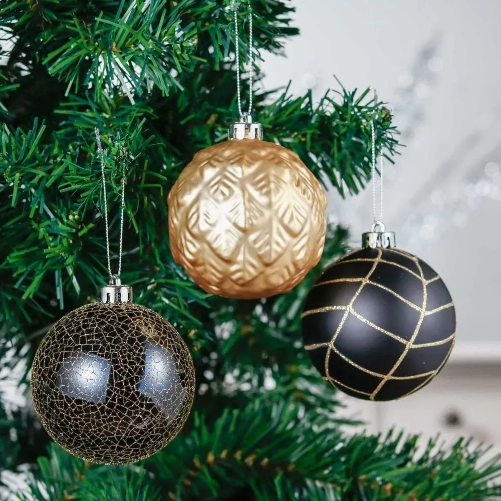 16pcs Black and Gold theme Shimmer Christmas Ball Tree ornaments XMAS Decoration Set