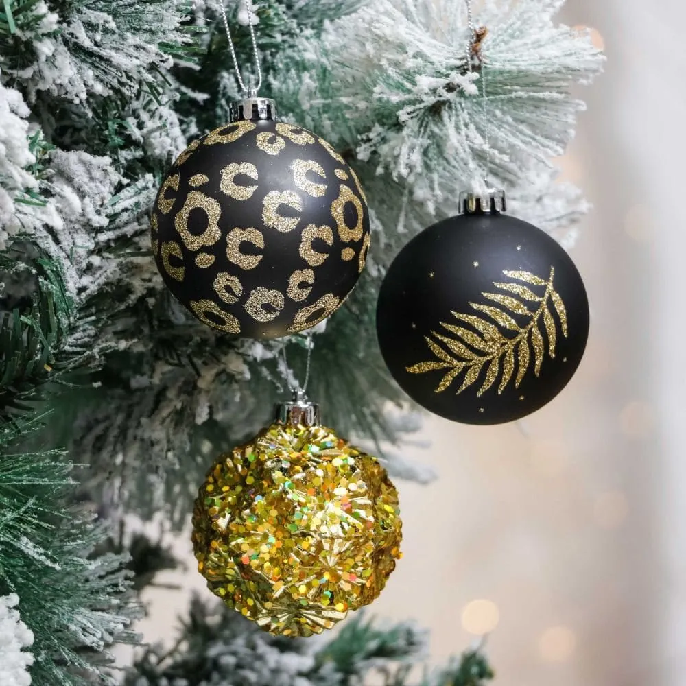 16pcs Black and Gold theme Shimmer Christmas Ball Tree ornaments XMAS Decoration Set