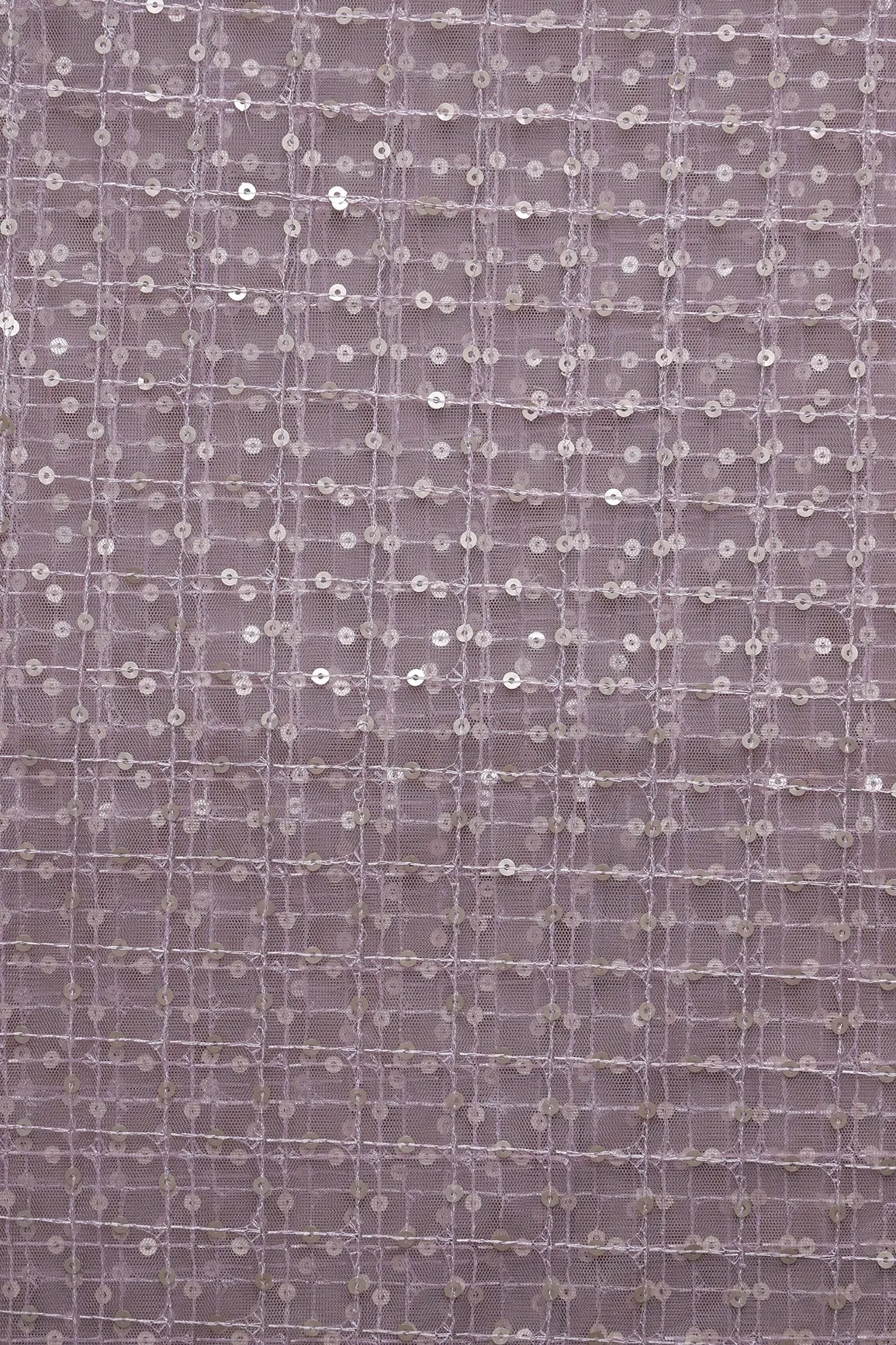 1.75 Meter Cut Piece Of Gold Matt Sequins Small Checks Embroidery Work On Mauve Soft Net Fabric