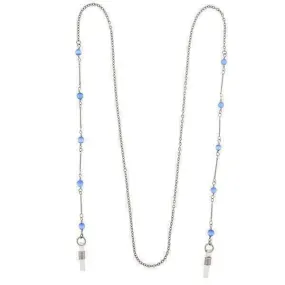 1928 Jewelry Blue Faux Cats Eye Bead Eyeglass Holder Chain Necklace 32"