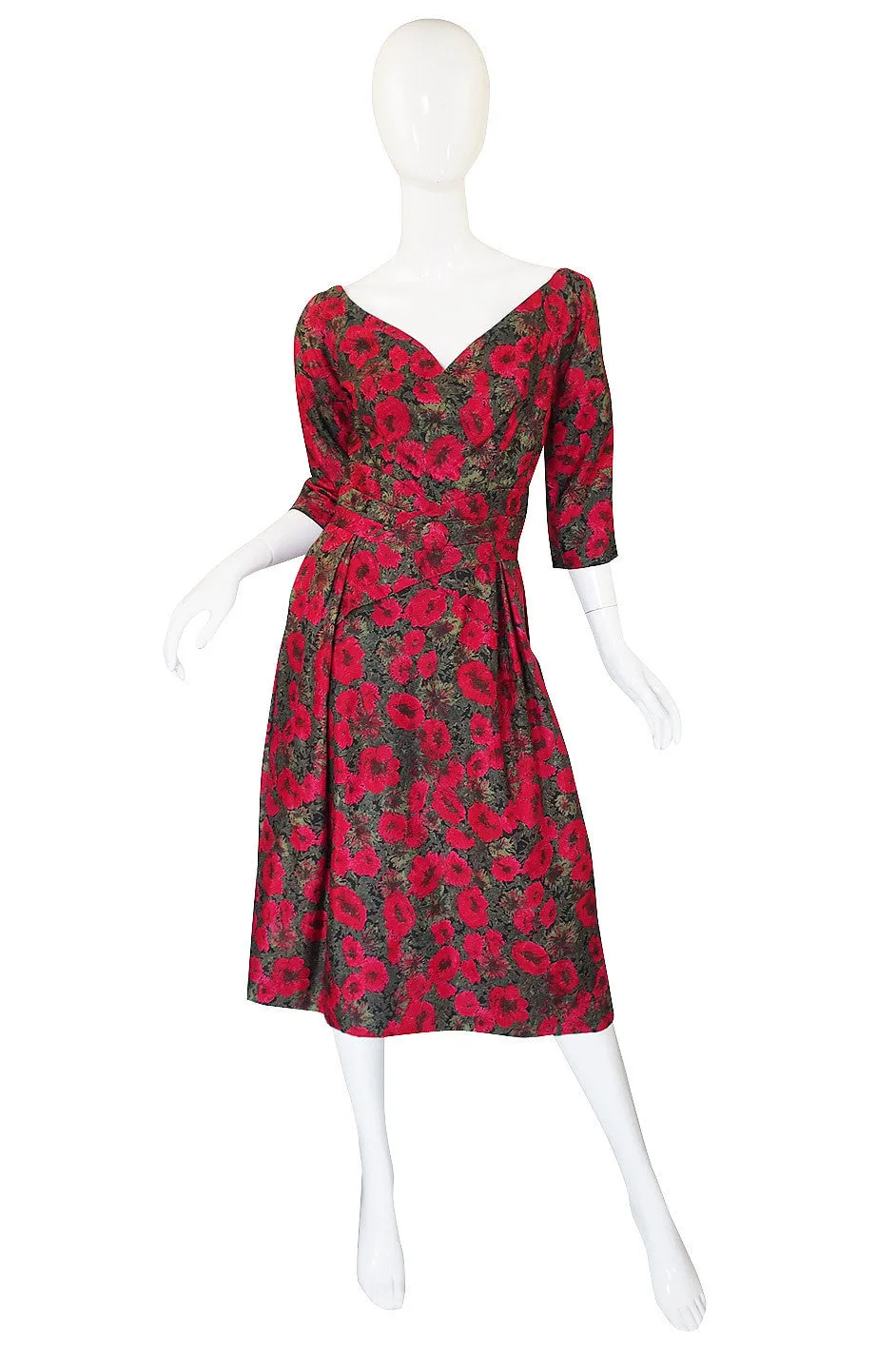 1950s Red Rose Silk Suzy Perette Dress