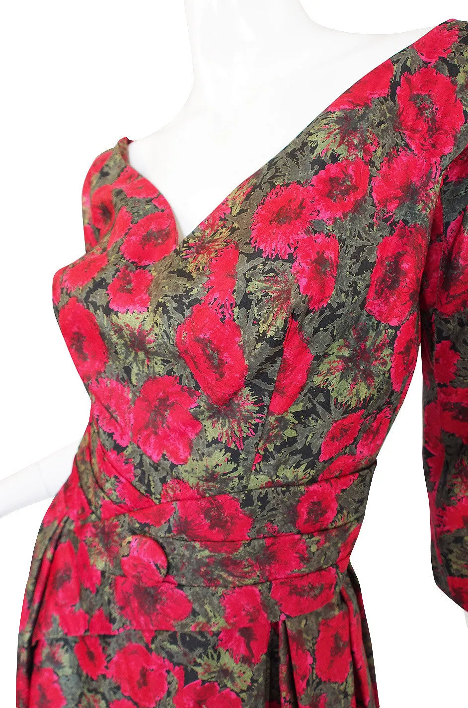 1950s Red Rose Silk Suzy Perette Dress