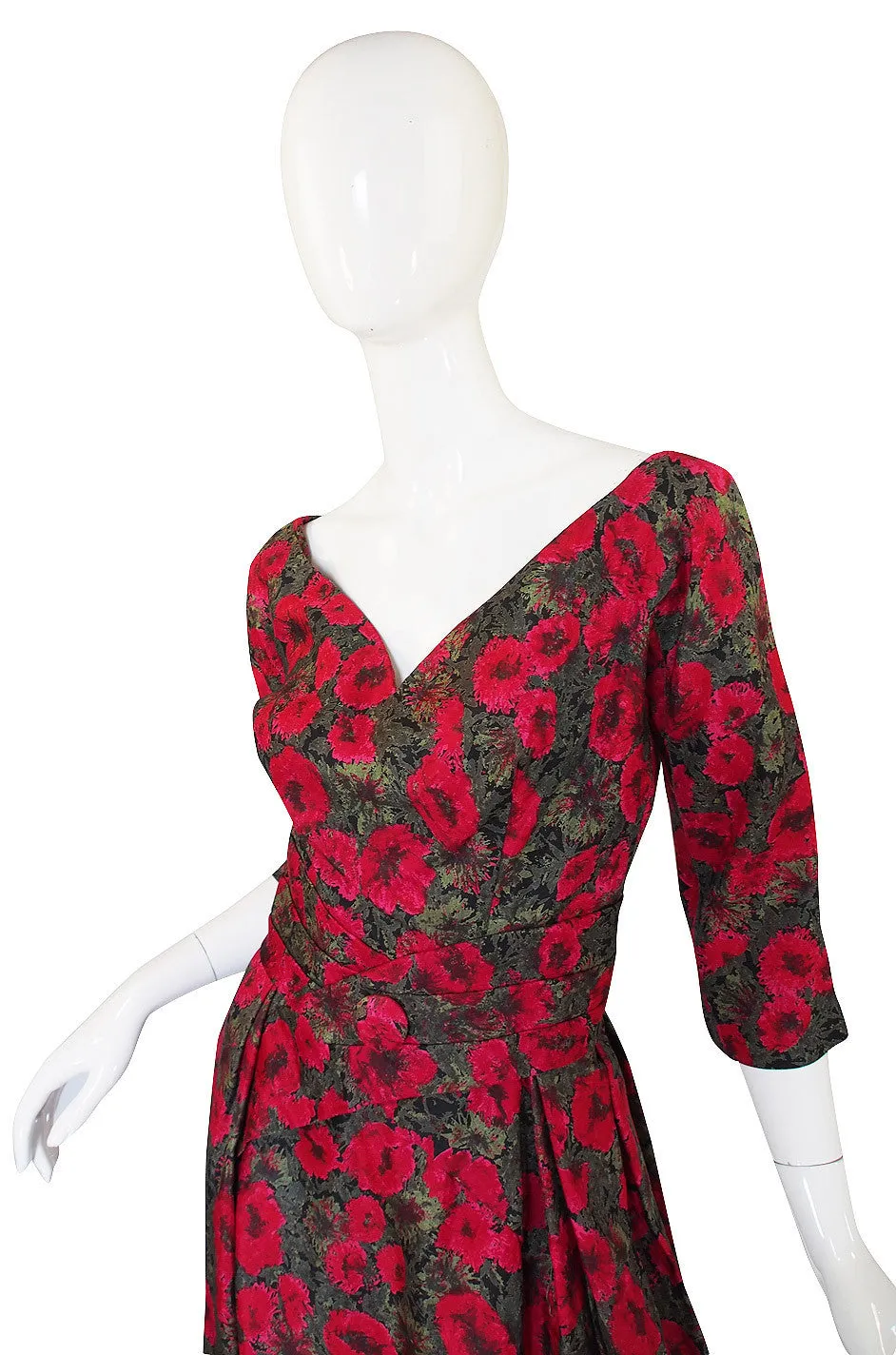 1950s Red Rose Silk Suzy Perette Dress