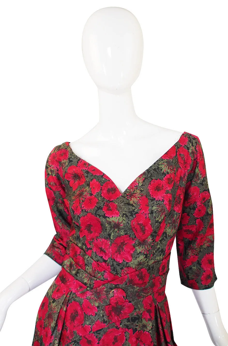 1950s Red Rose Silk Suzy Perette Dress