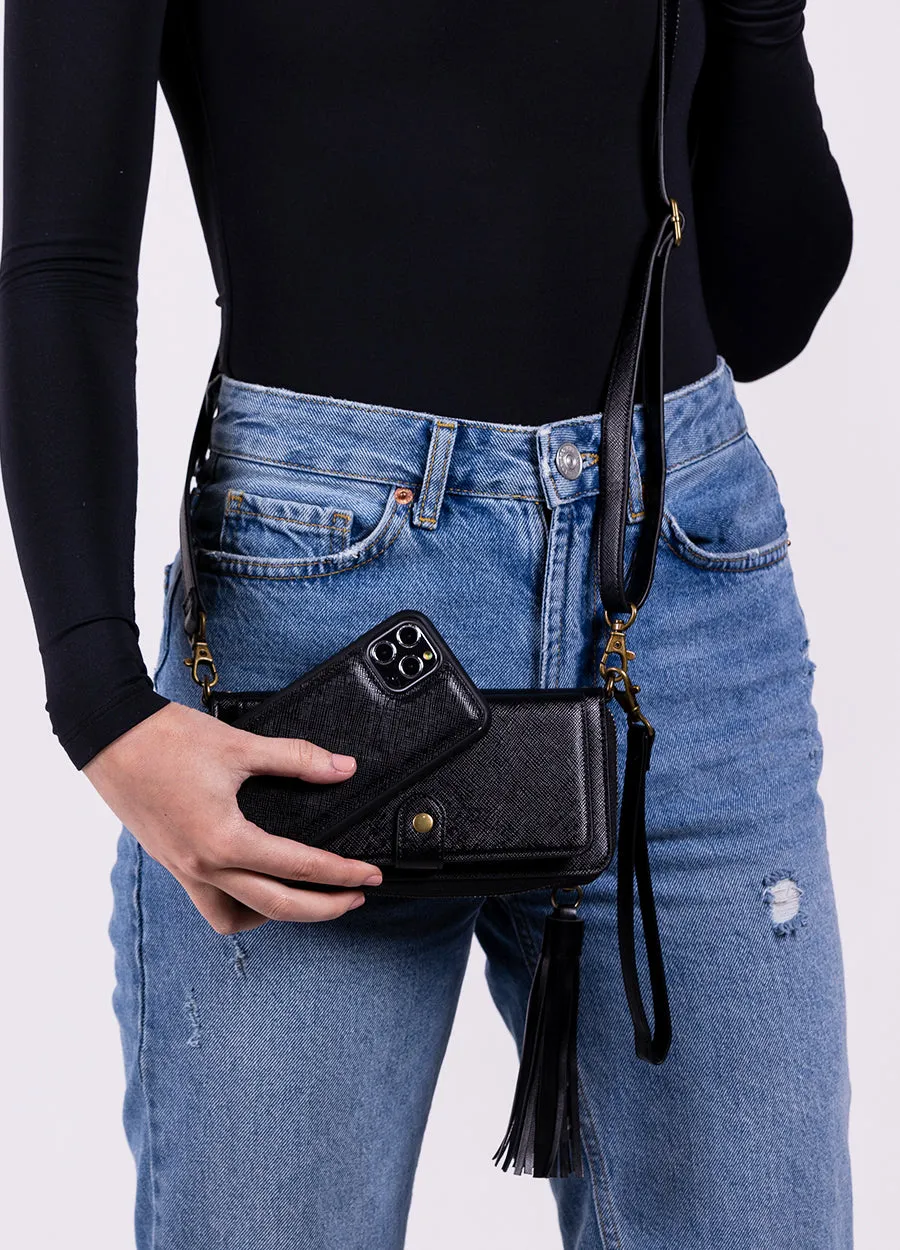 2-in-1 RFID Crossbody Wallet Phone Case in Black