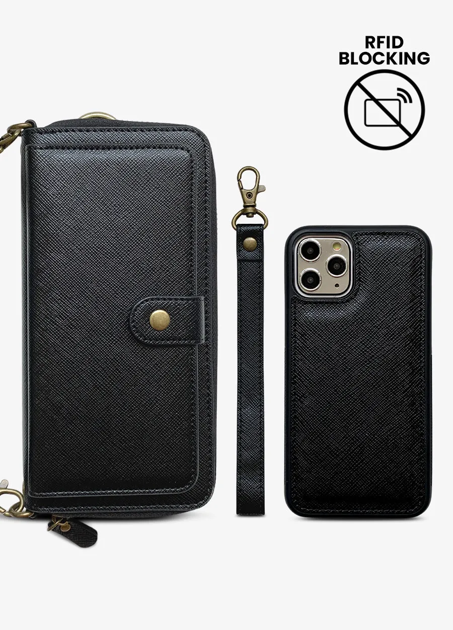 2-in-1 RFID Crossbody Wallet Phone Case in Black