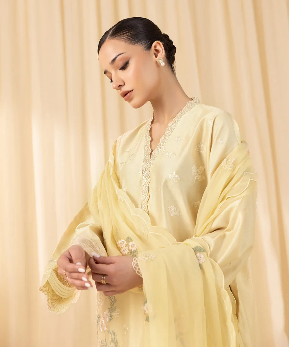 3 Piece -  Embroidered Cotton Net Suit