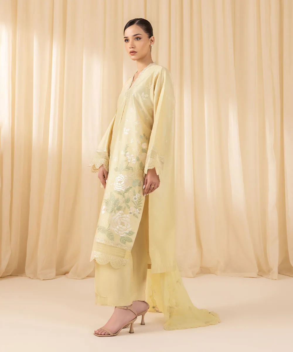 3 Piece -  Embroidered Cotton Net Suit