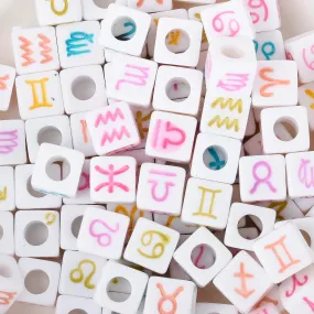 7mm Random Mixed Acrylic Alphabet Beads Cube Constellation beads 4mm hole Big Hole Beads 100pcs/bag 10314050