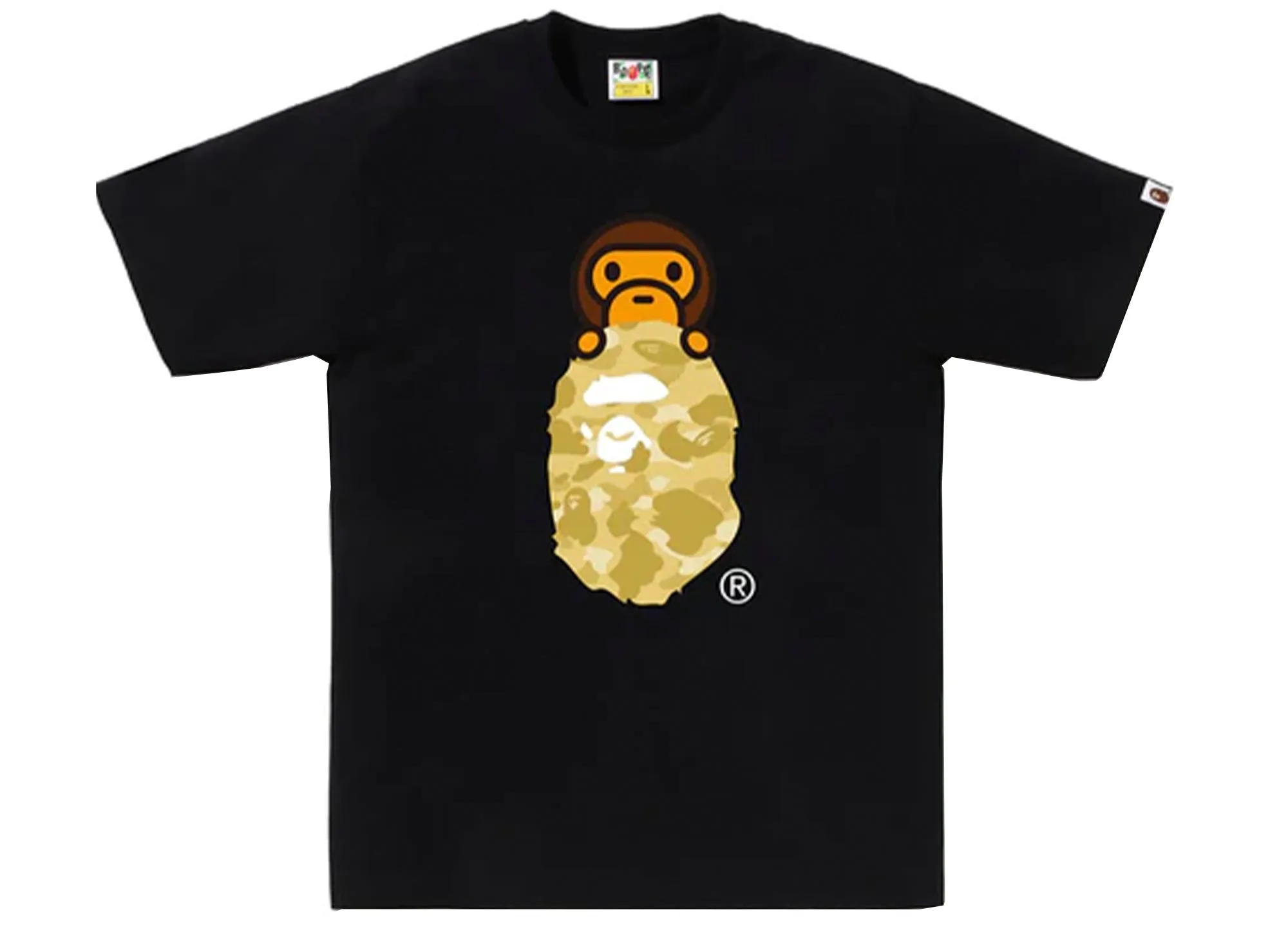 A Bathing Ape Color Camo Milo on Ape Head Tee in Black/Yellow