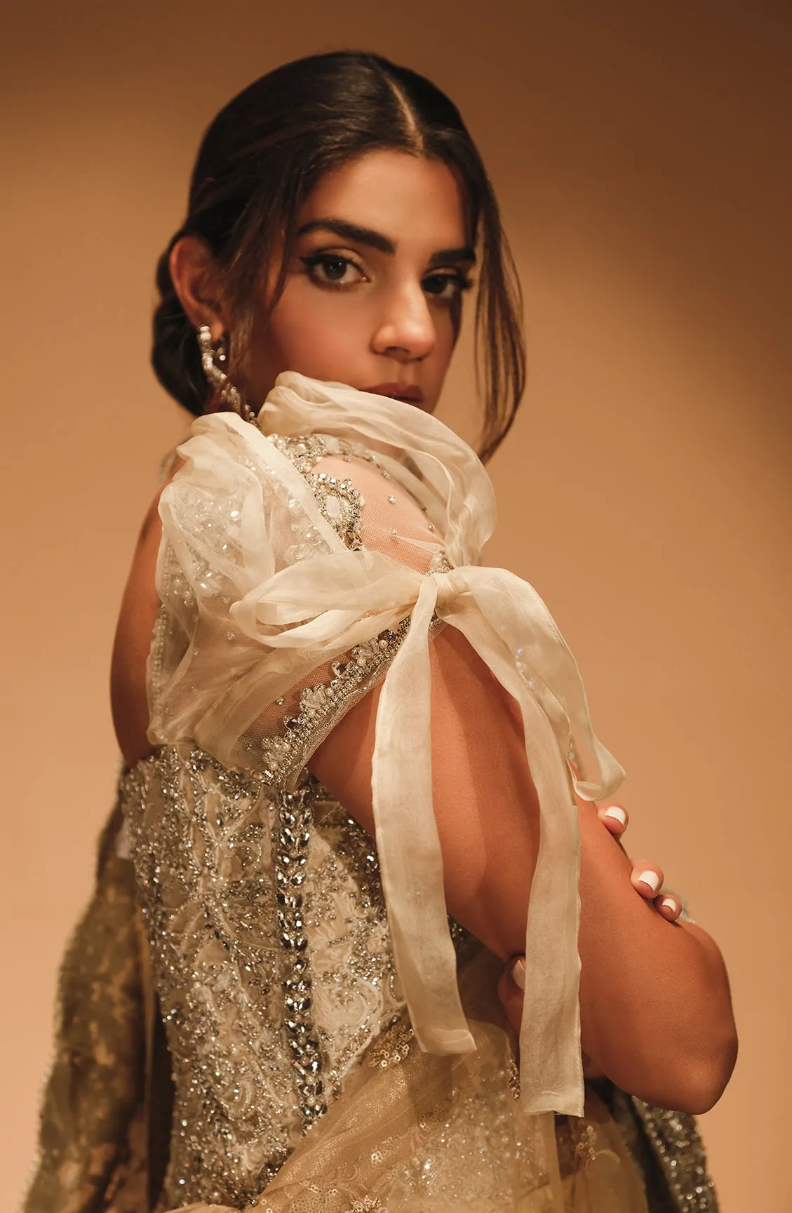 Aarzu - Golden Saree Paired with a Textured Skirt and a Corset