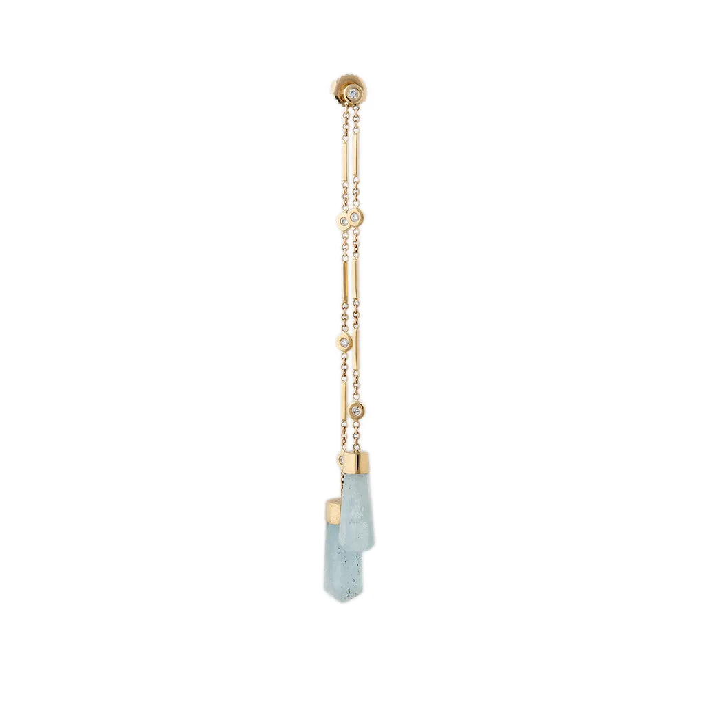 AQUAMARINE BAR FRONT BACK STUD EARRING