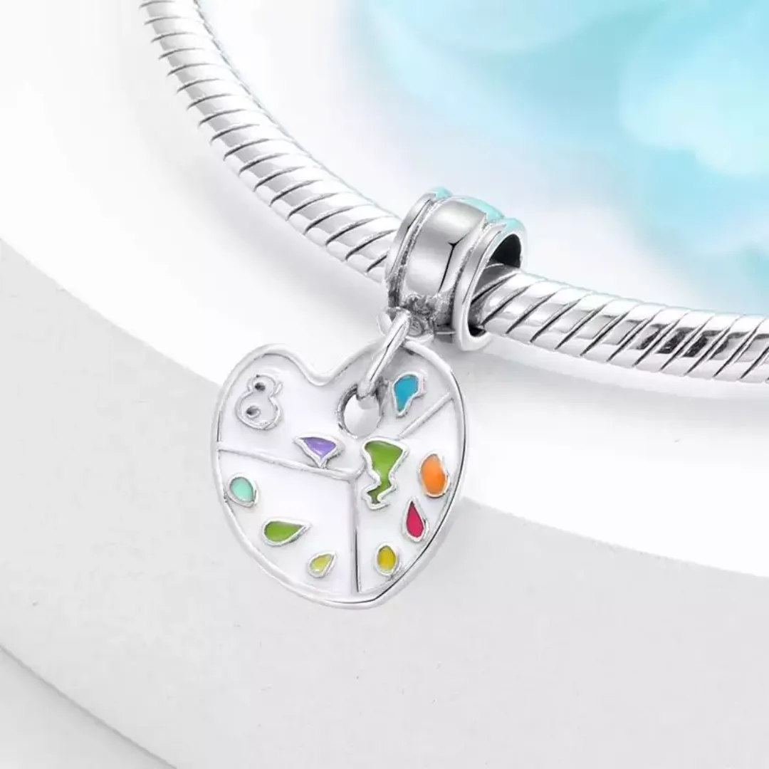 Artist's Painting Palette Dangle Charm 925 Sterling Silver