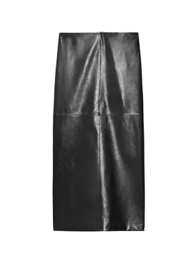 Bairo Nappa Leather Midi Skirt in Black