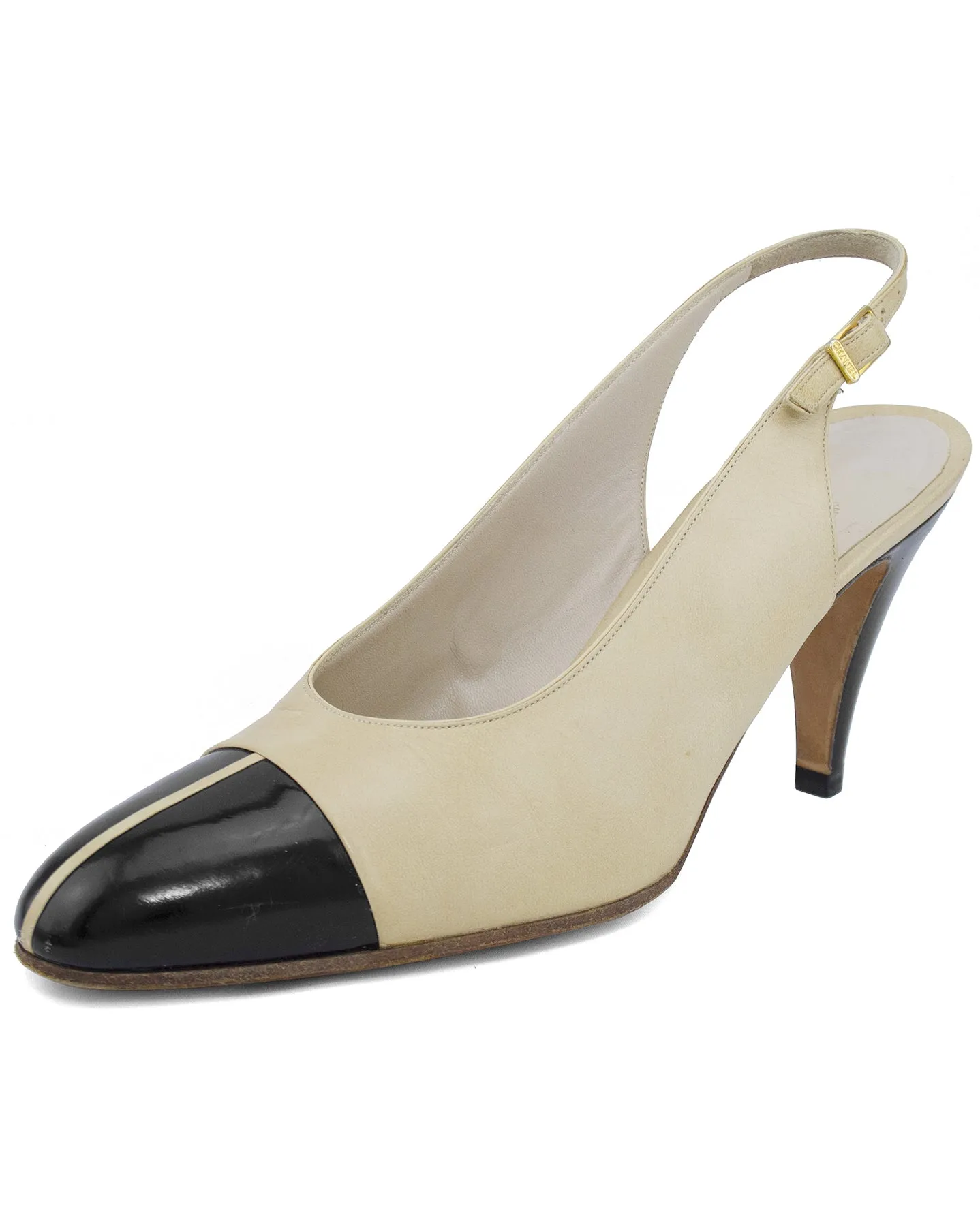 Beige and Black Slingbacks