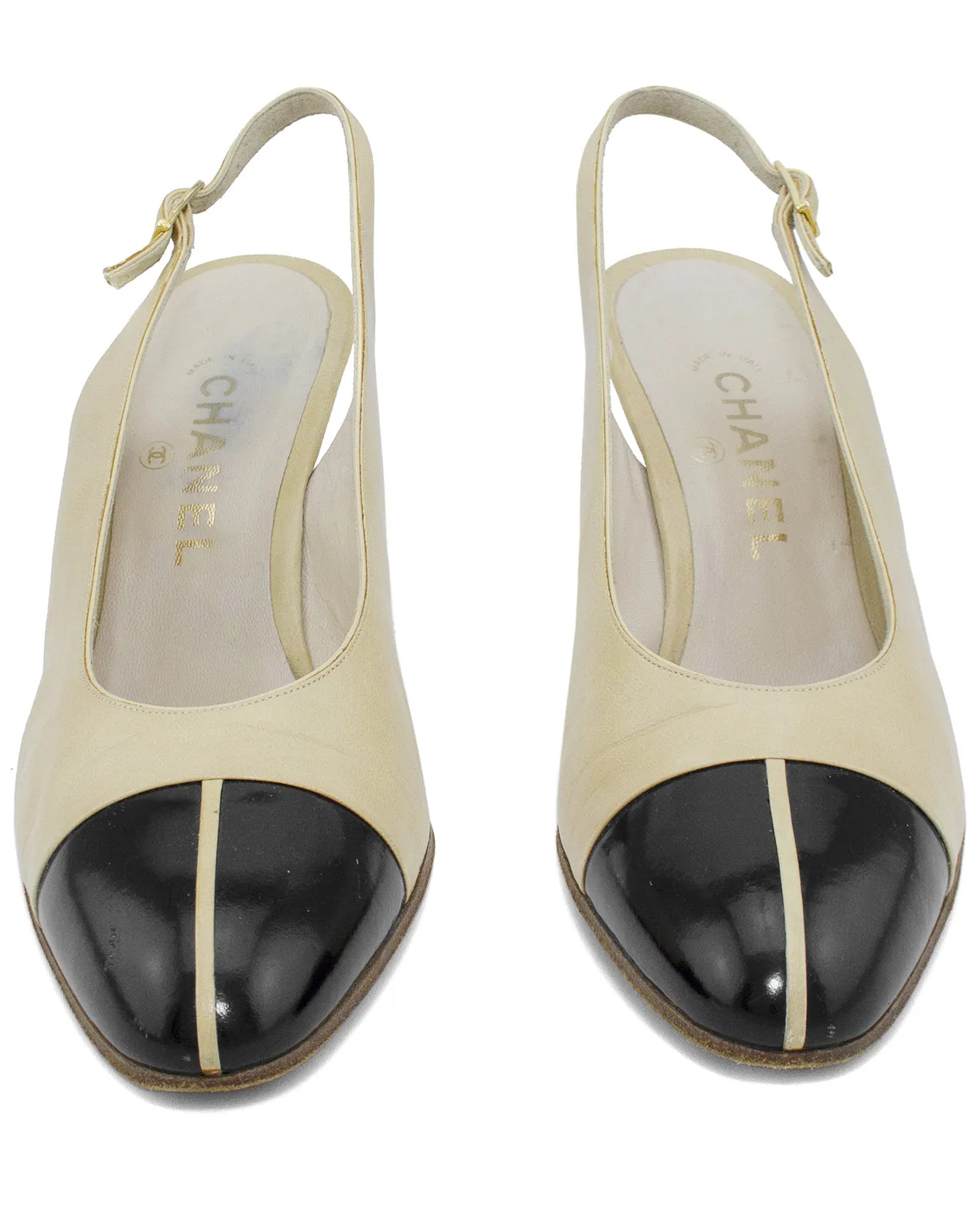 Beige and Black Slingbacks