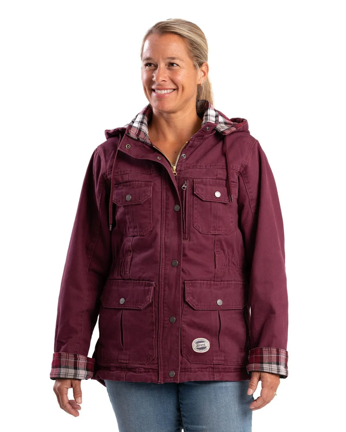 Berne Apparel Womens Vintage Washed Duck Barn Maroon 100% Cotton Jacket