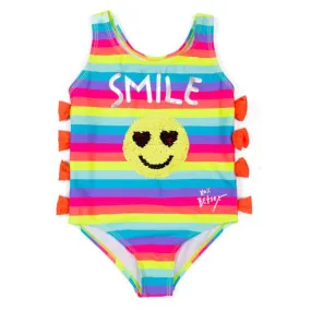 Betsey Johnson Toddler Girl Sequin Smile Emoji One-Piece Swimsuit