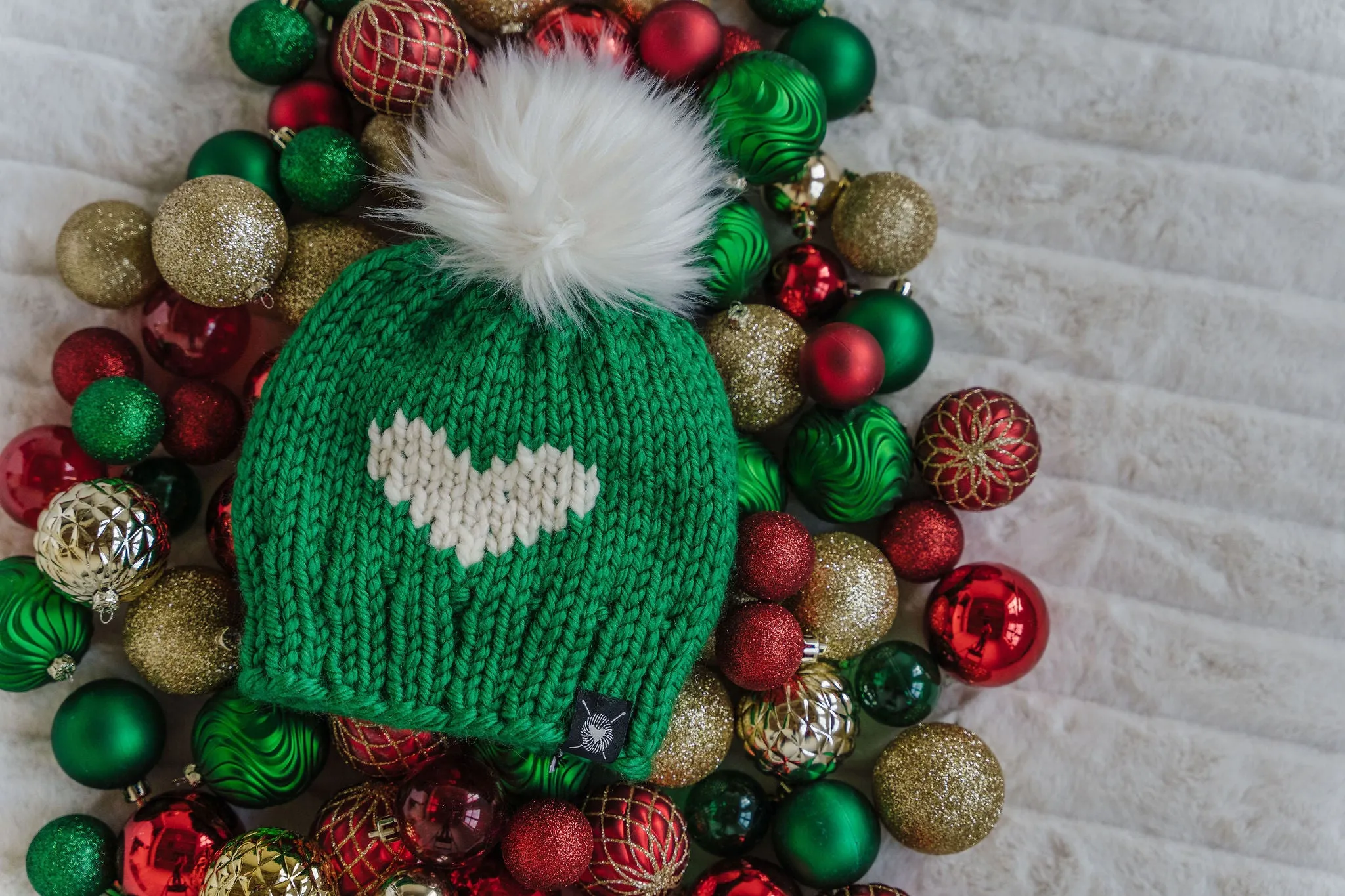 Big Heart Faux Fur Pom-Pom Beanie in Feeling Festive