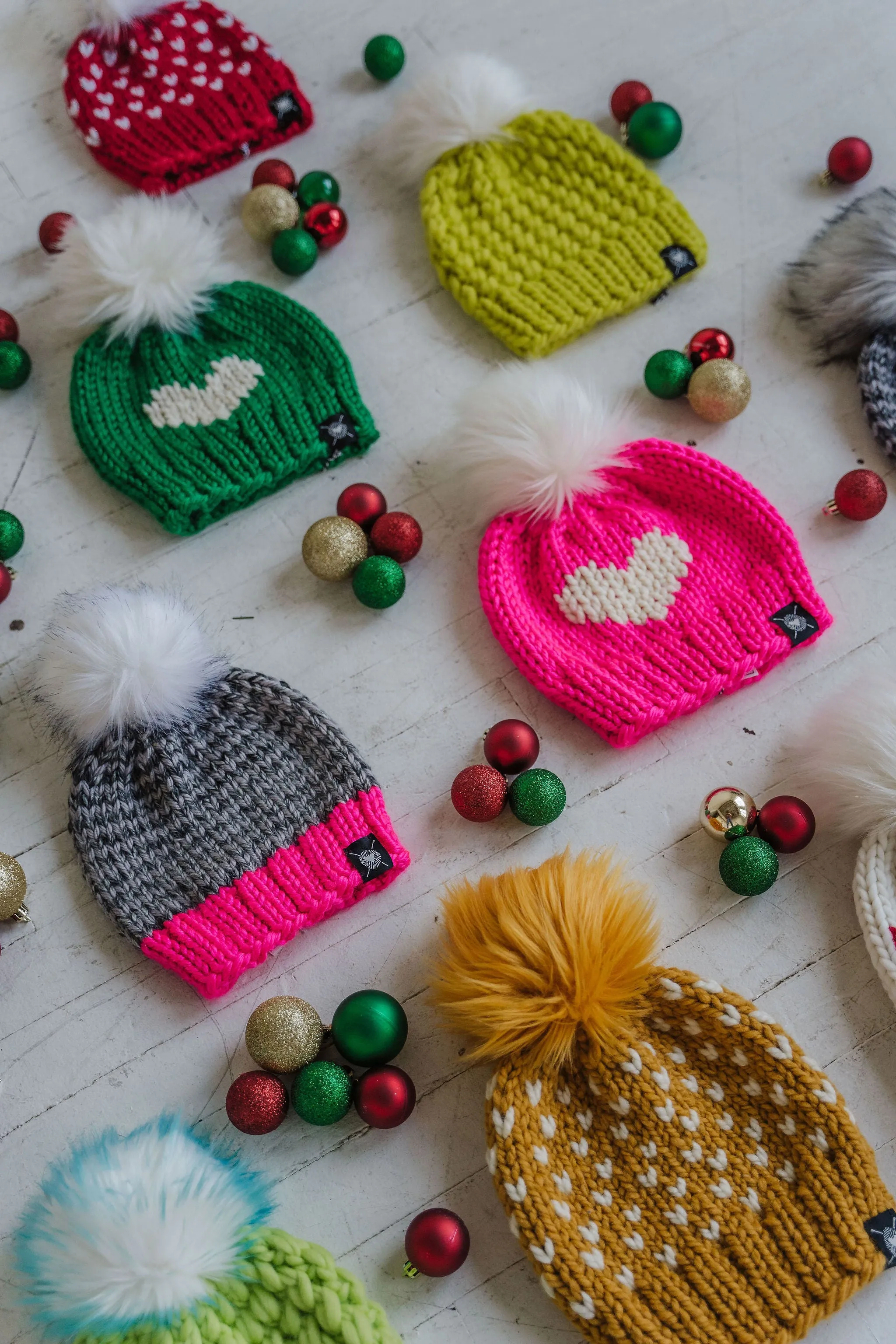 Big Heart Faux Fur Pom-Pom Beanie in Feeling Festive