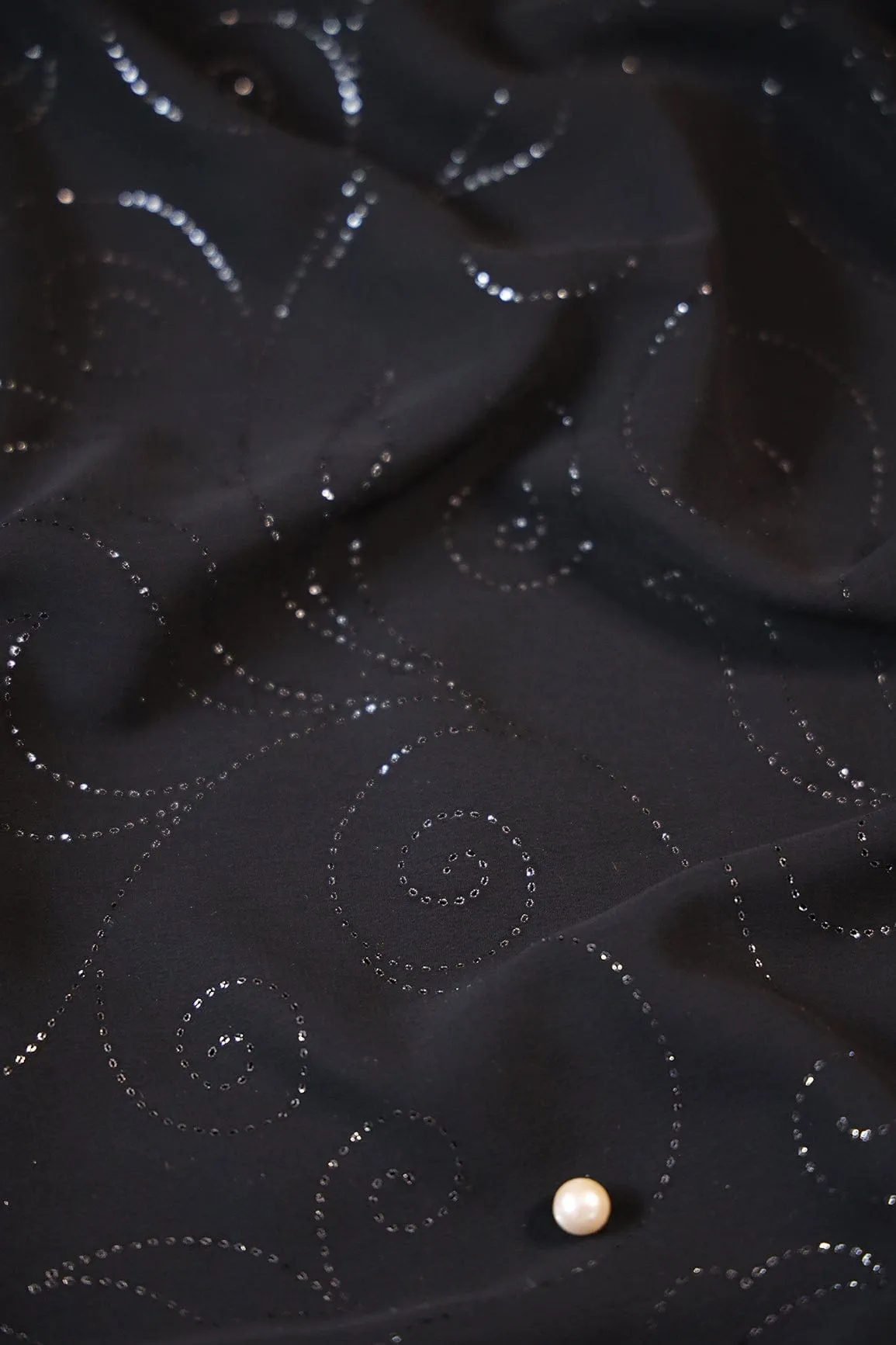 Black Ethnic Laser Cut Foil Print On Georgette Fabric