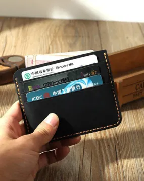 Black Leather Mens Front Pocket Wallet Personalized Handmade Slim Card Wallets for Men