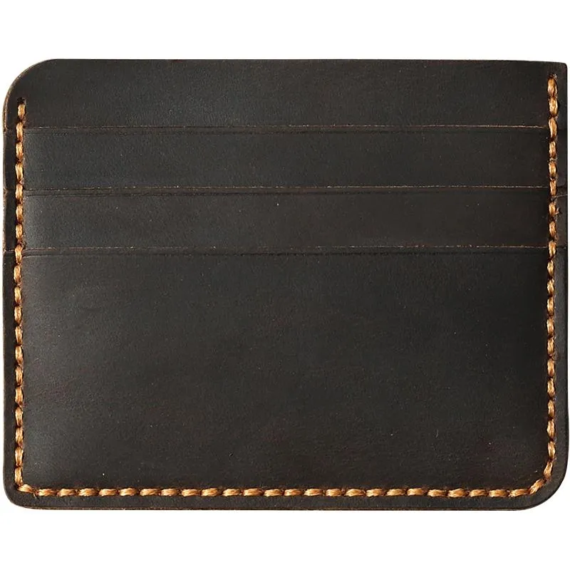 Black Leather Mens Front Pocket Wallet Personalized Handmade Slim Card Wallets for Men