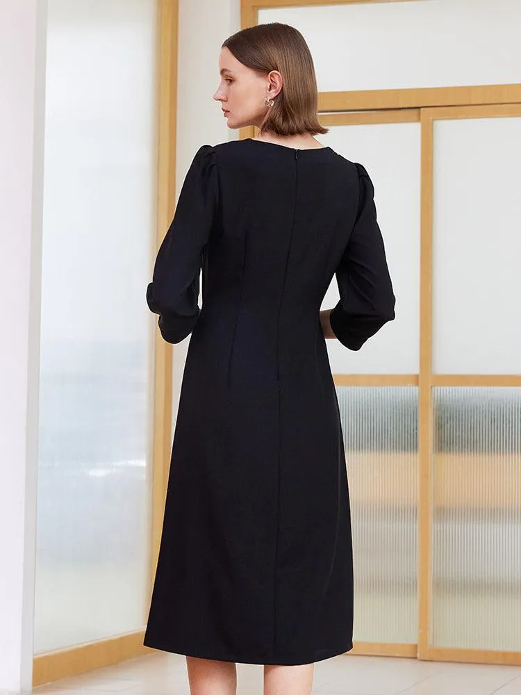 Black Slim Knee-length A-shape Dress