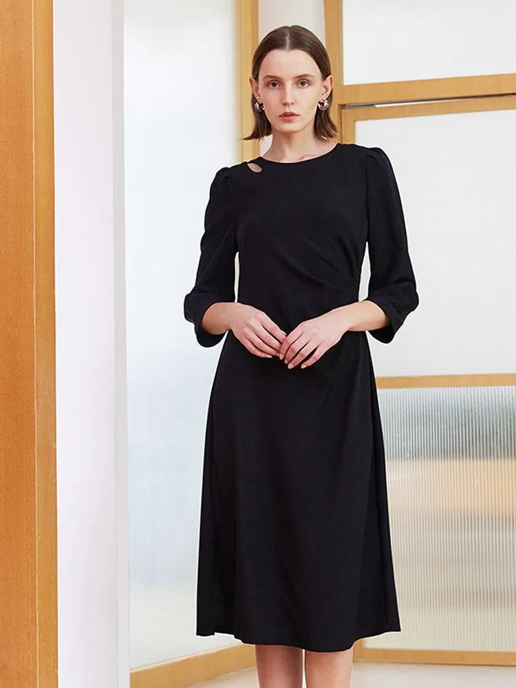 Black Slim Knee-length A-shape Dress