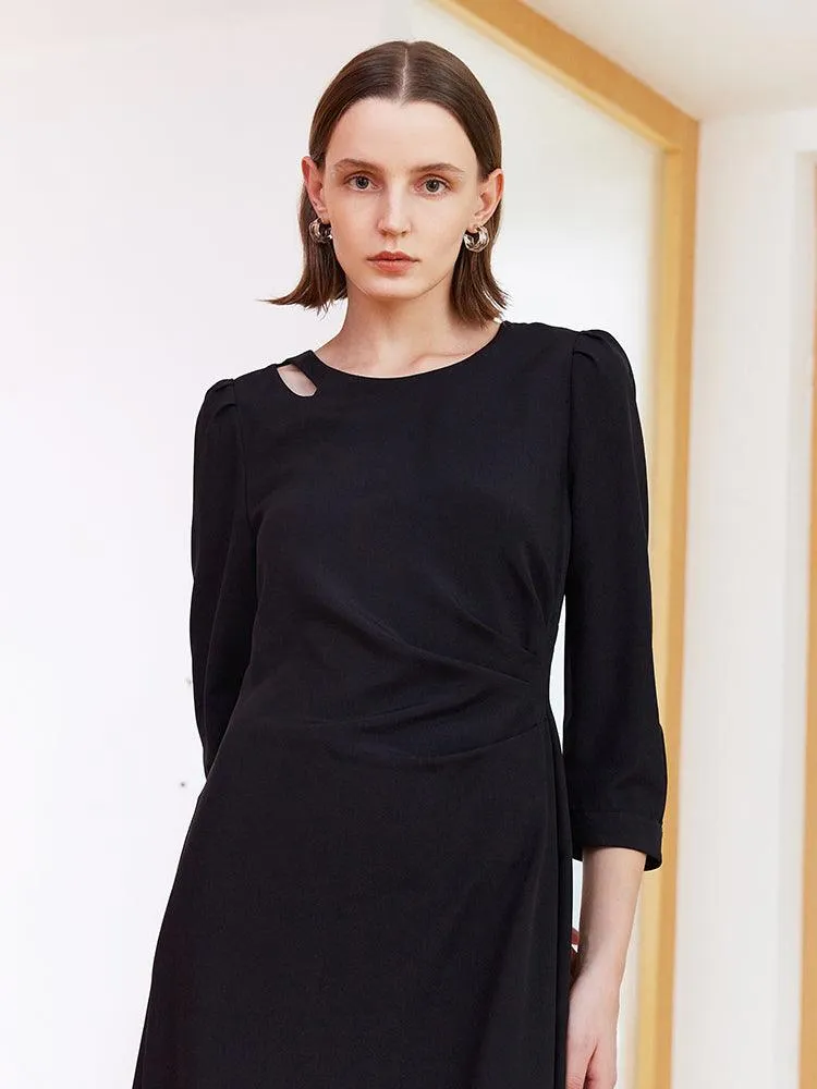 Black Slim Knee-length A-shape Dress