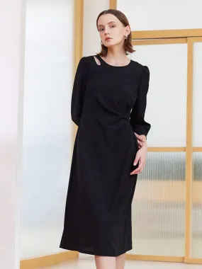 Black Slim Knee-length A-shape Dress