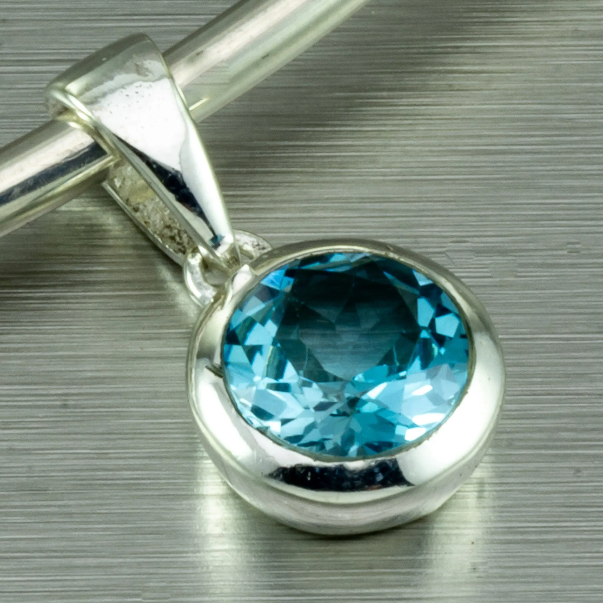 Blue Topaz Round Sterling Silver Pendant