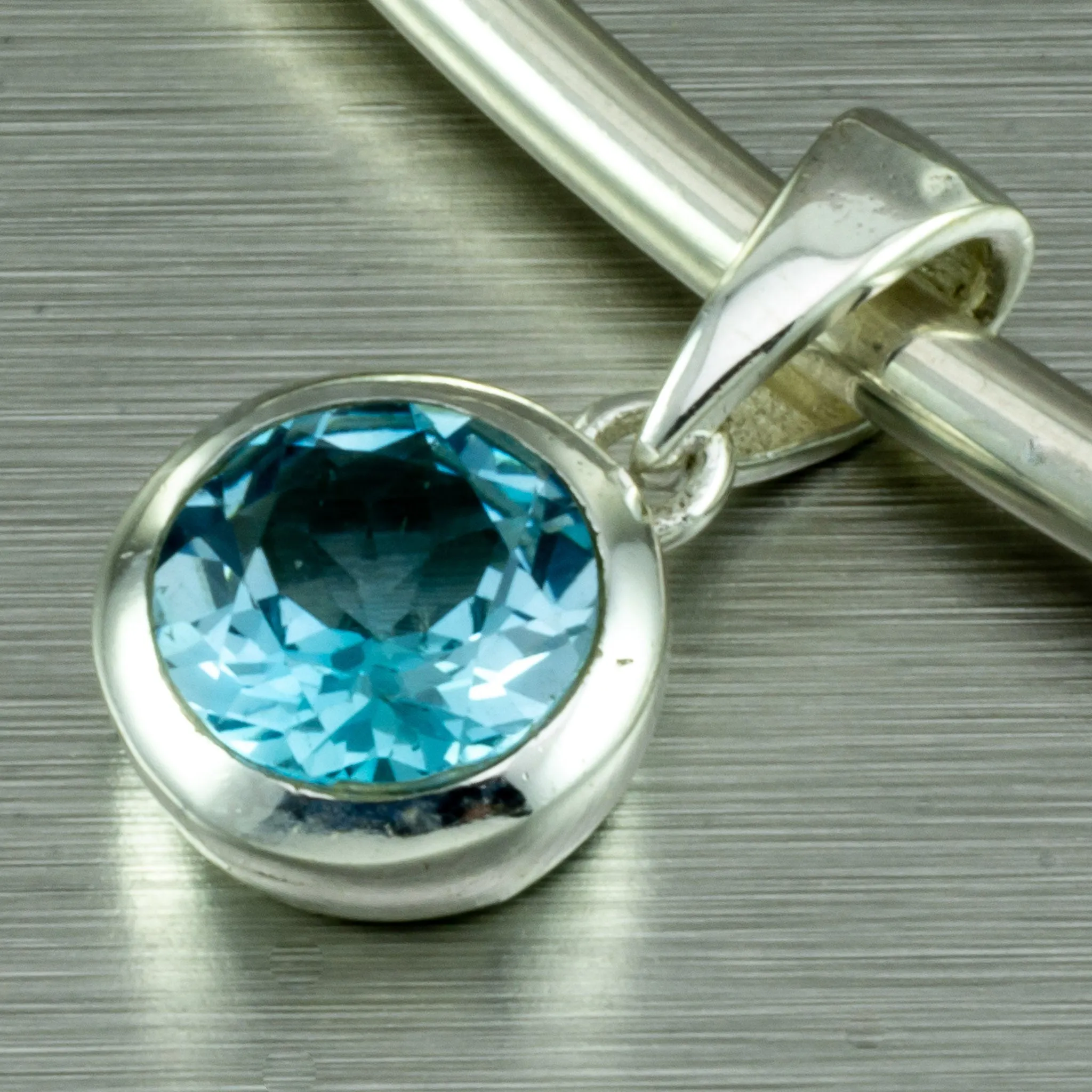 Blue Topaz Round Sterling Silver Pendant