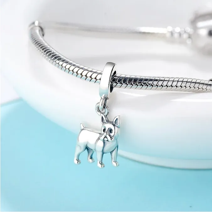 Boston Terrier Dangle Charm 925 Sterling Silver