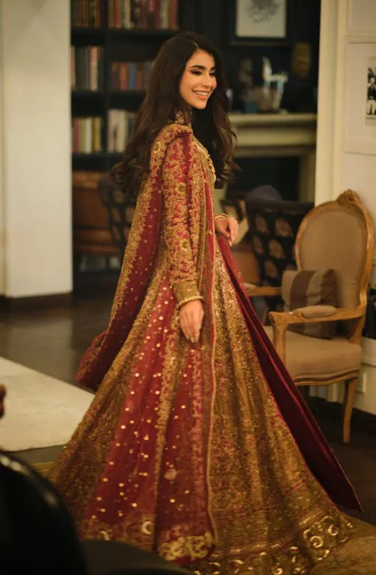 Bridal Handcrafted Gown with Intricate Work Paired with a Dupatta