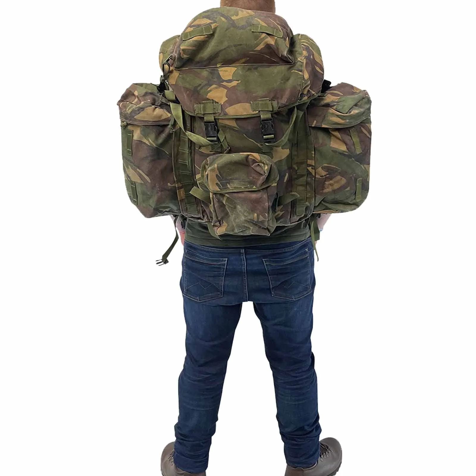 British Army 90L Short Back DPM Bergen With Side Pouches