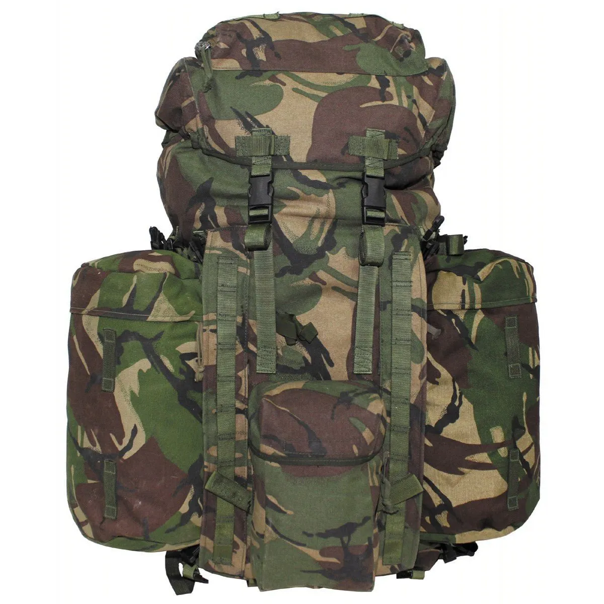 British Army 90L Short Back DPM Bergen With Side Pouches