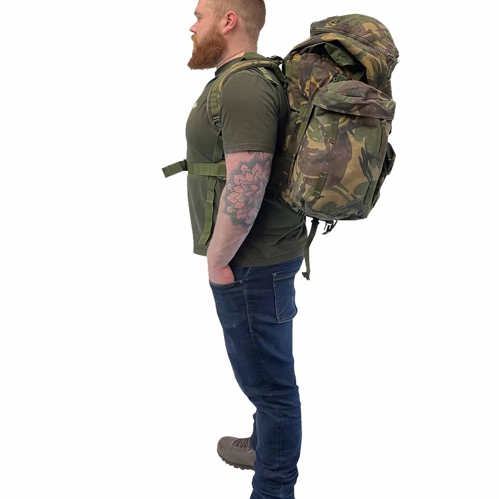 British Army 90L Short Back DPM Bergen With Side Pouches