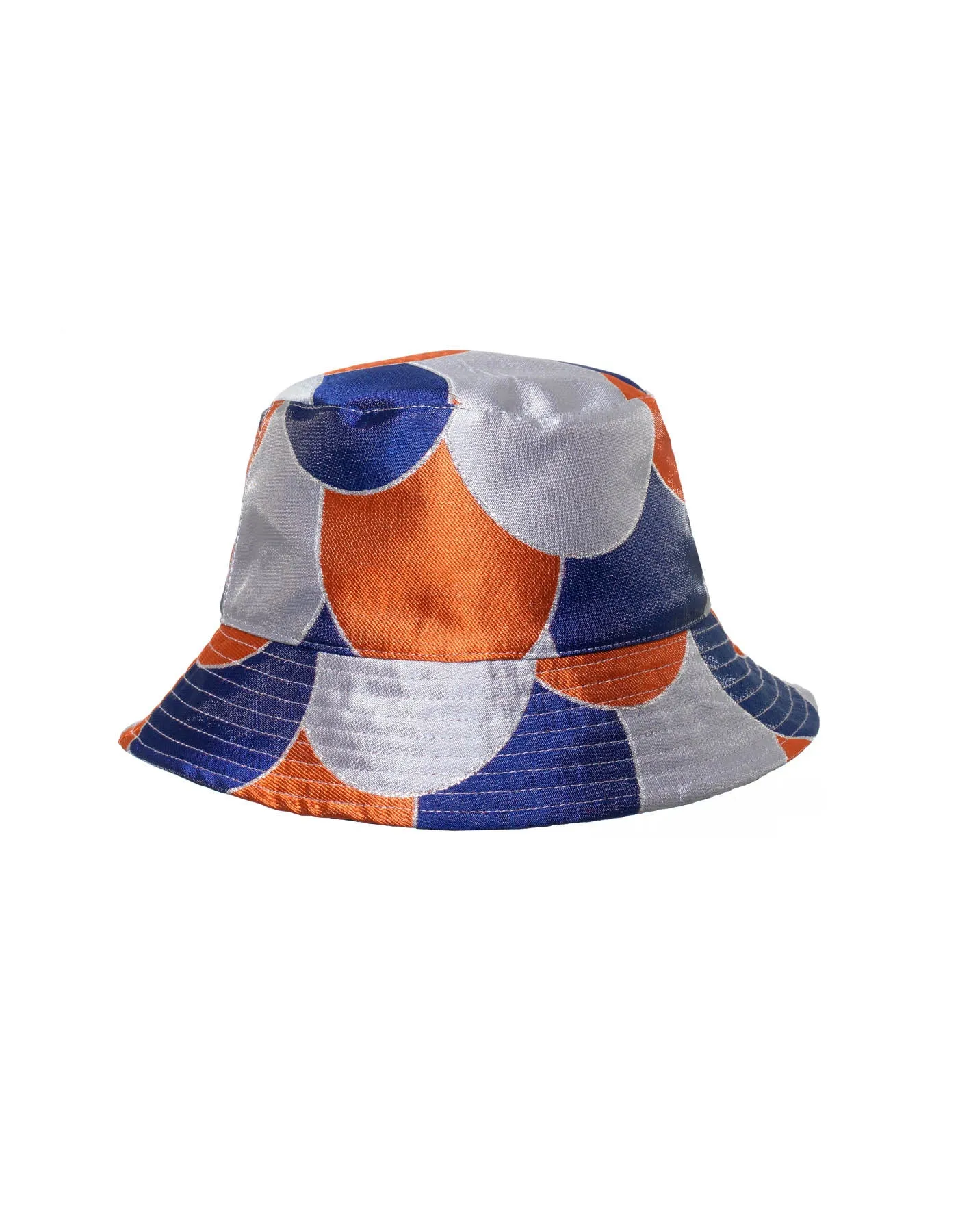 Bucket Hat Blue Beach Print Silk Jacquard