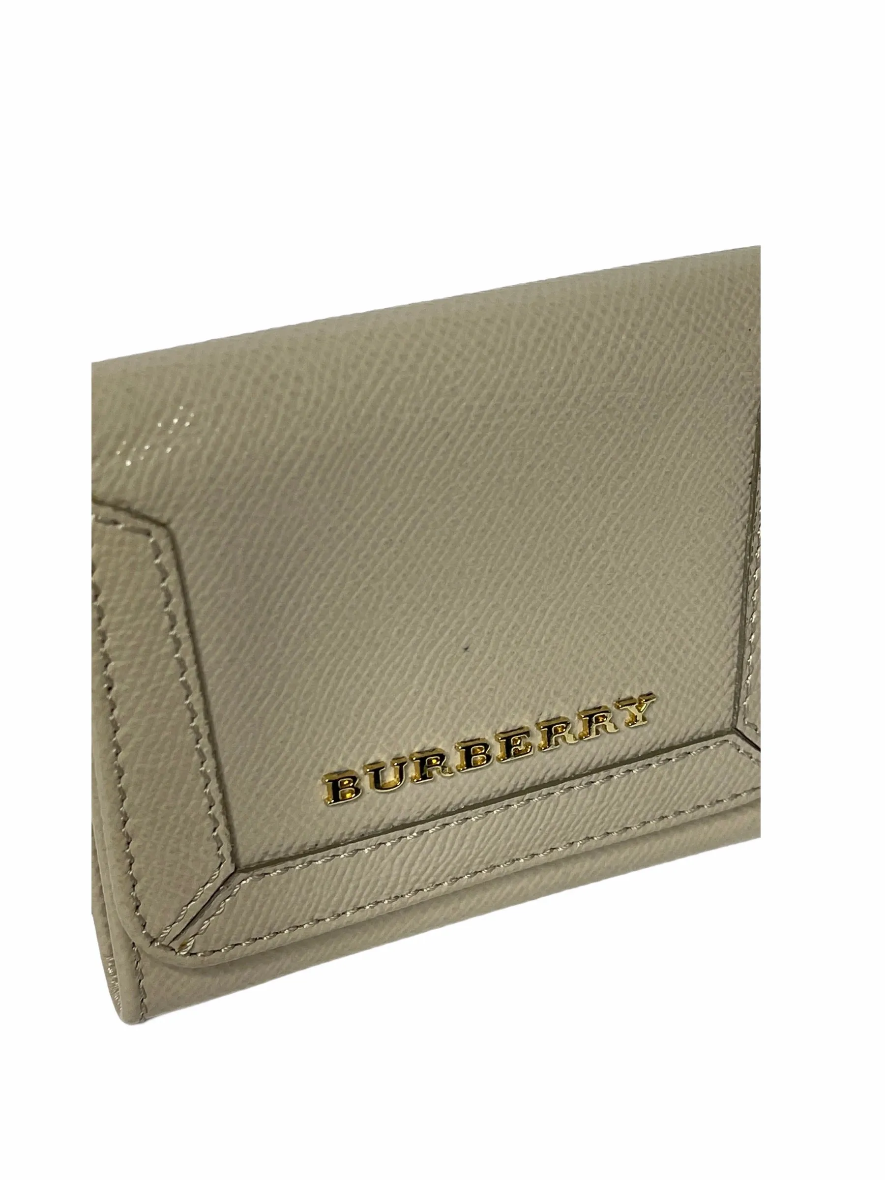 Burberry pale taupe grey patent leather wallet