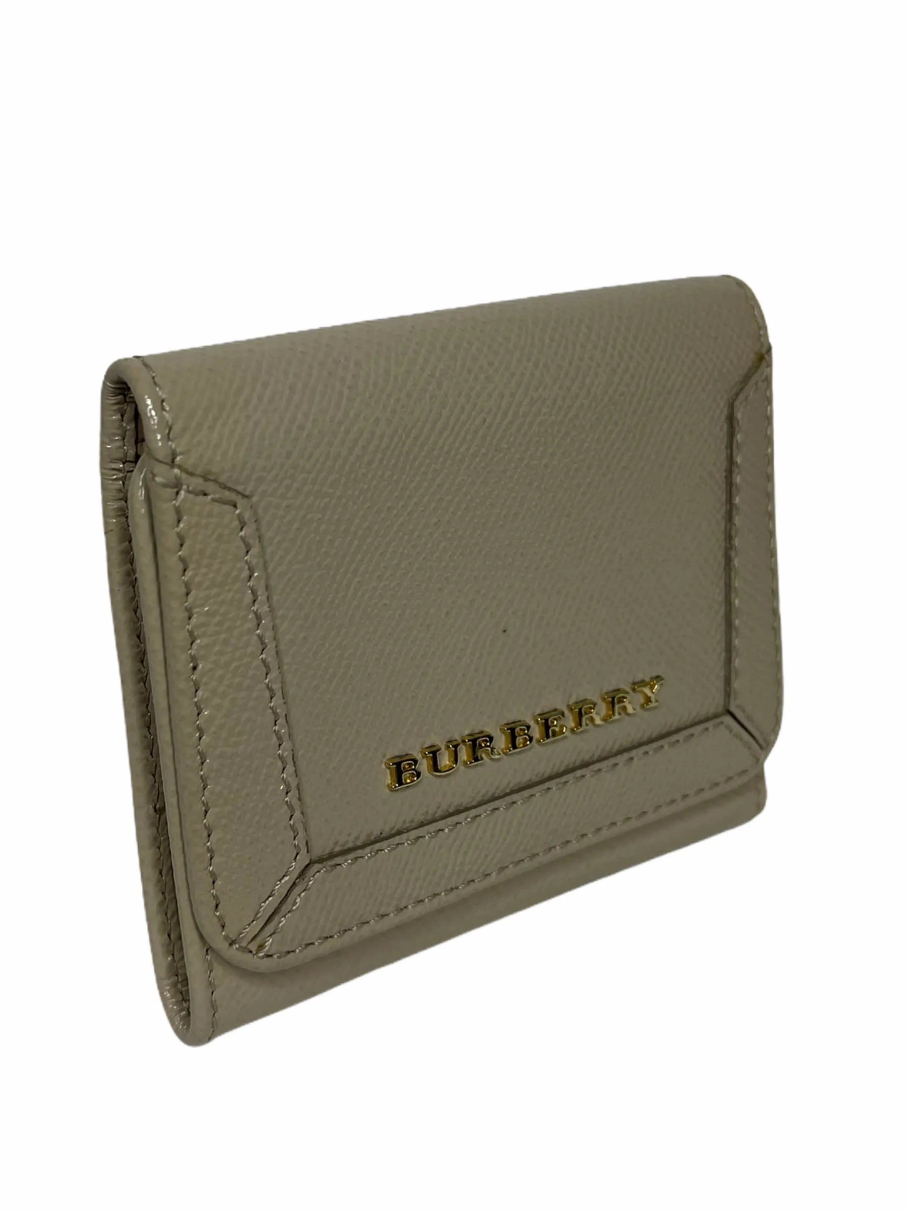 Burberry pale taupe grey patent leather wallet