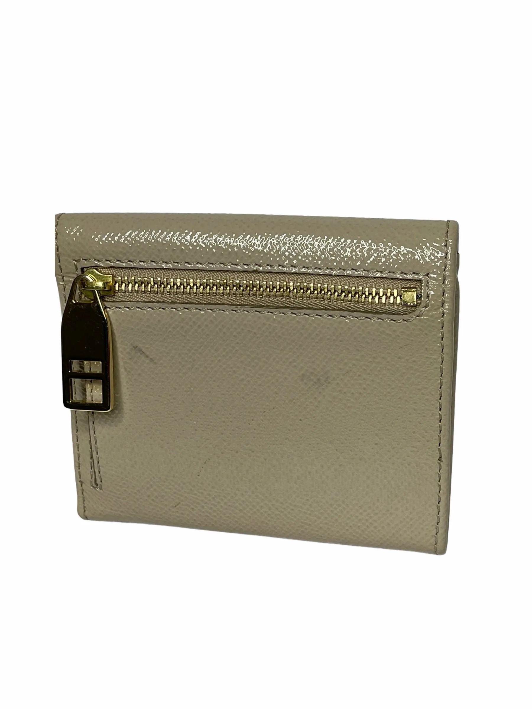 Burberry pale taupe grey patent leather wallet