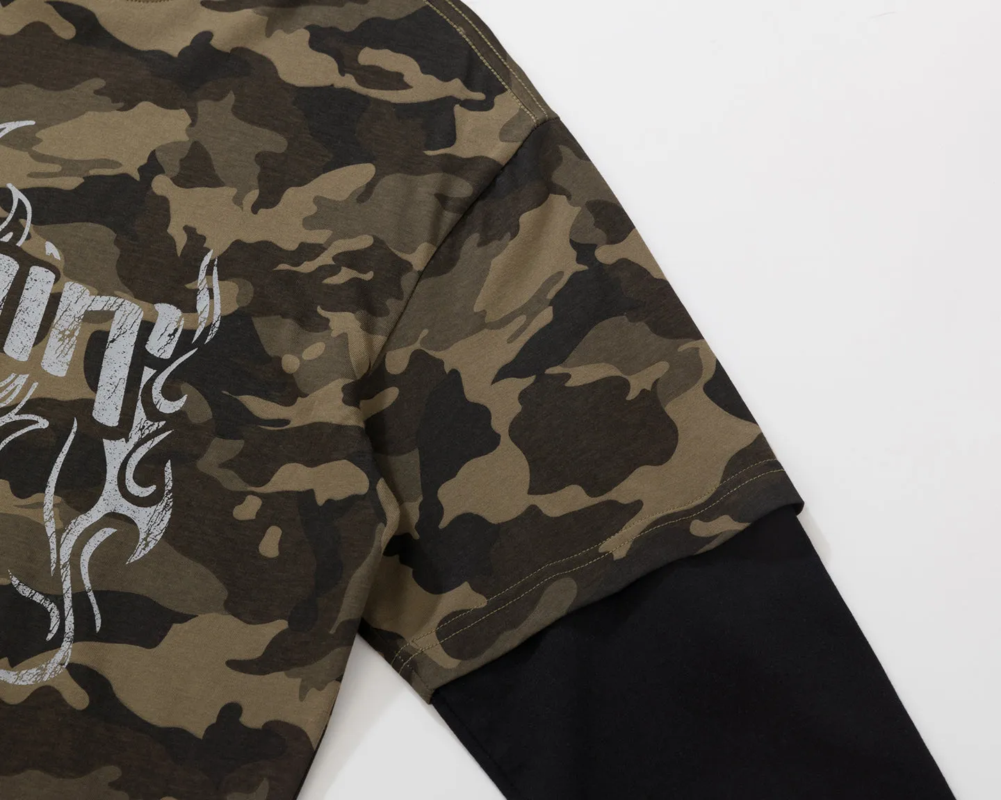 BURNIN* “97’series” worn fire pattern fake two-piece T-shirt