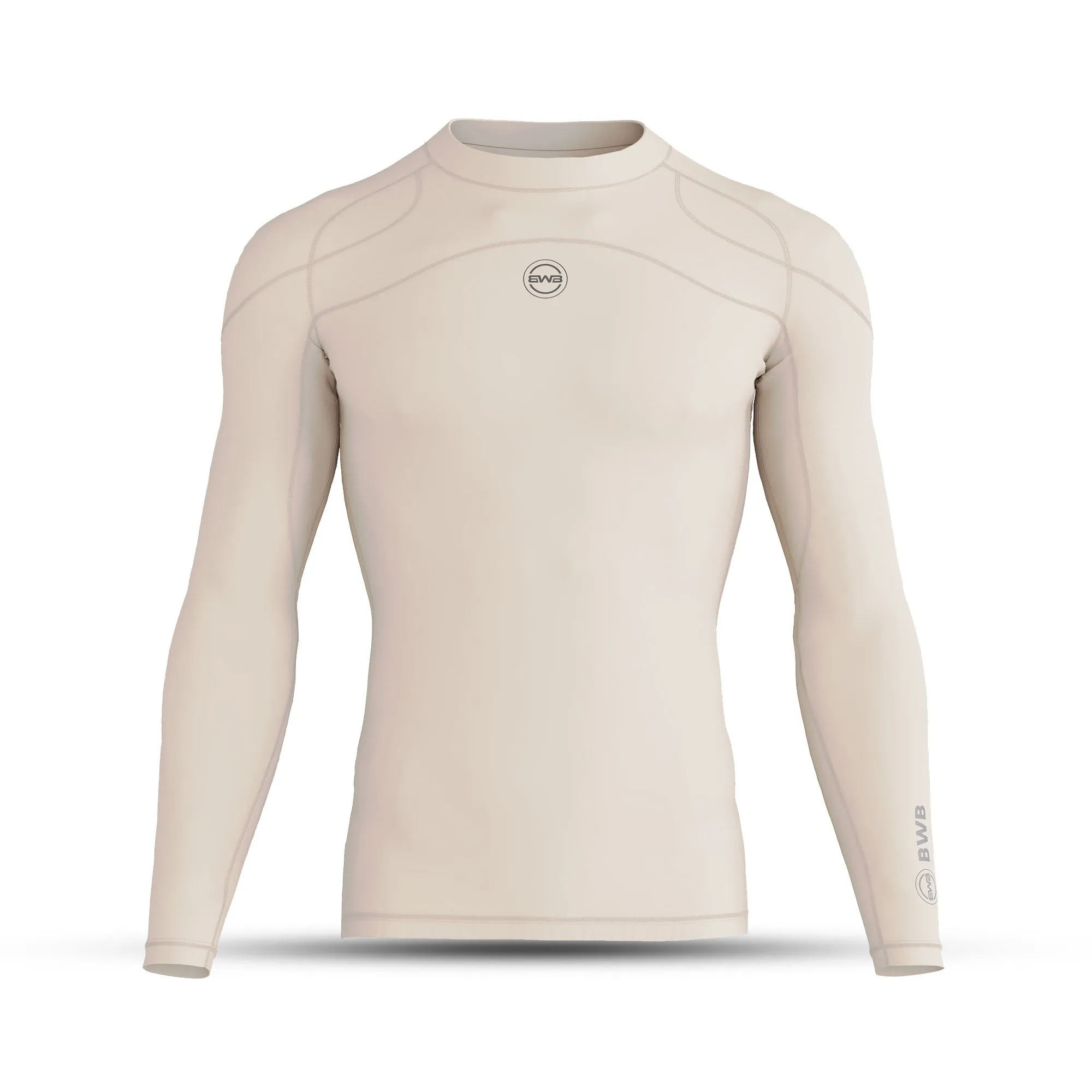 BWB MEN'S BEIGE LONG SLEEVE BASELAYER COMPRESSION SHIRT & LEGGINGS SET