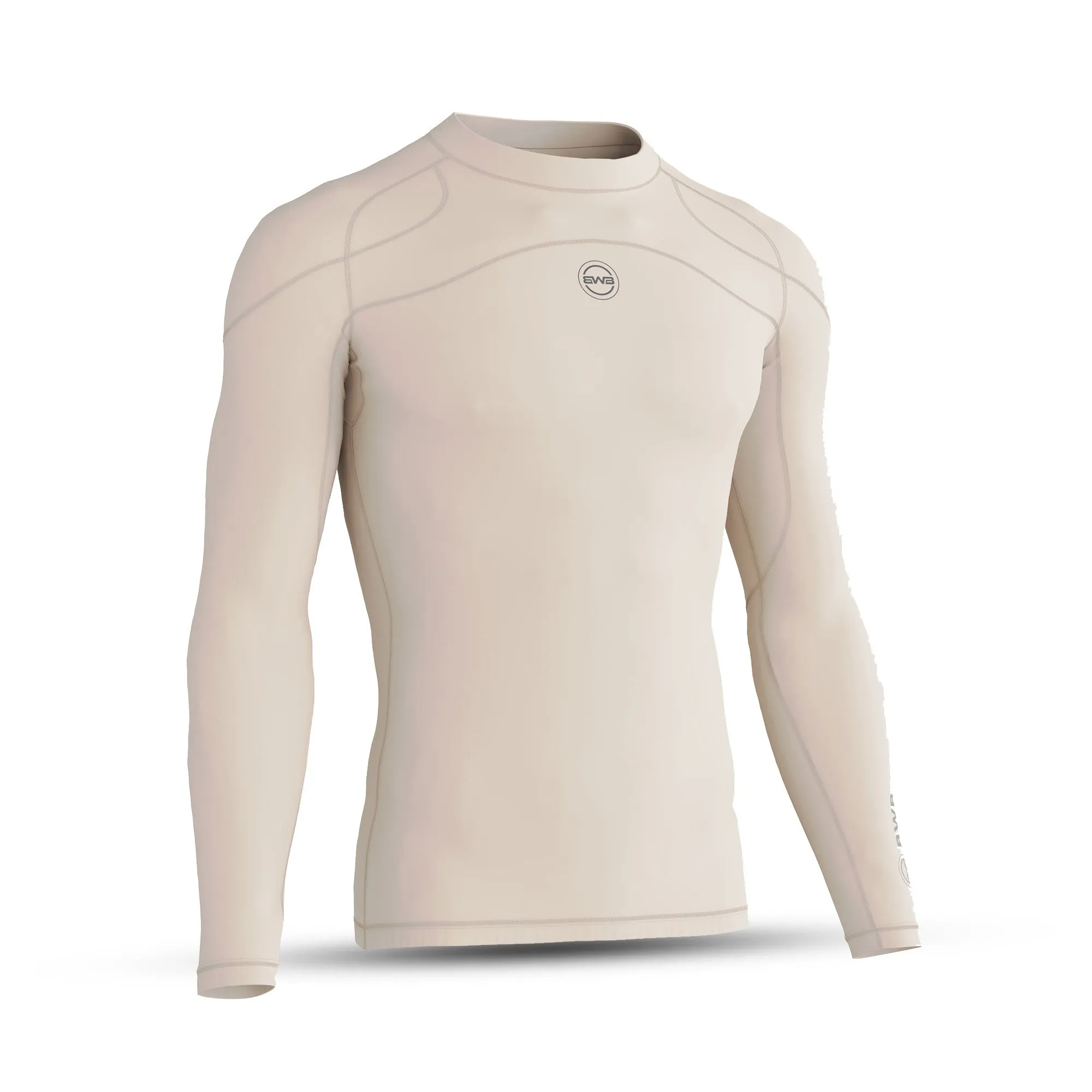 BWB MEN'S BEIGE LONG SLEEVE BASELAYER COMPRESSION SHIRT & LEGGINGS SET