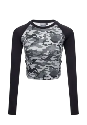 Camouflage Crop Top Long Sleeve Shirt