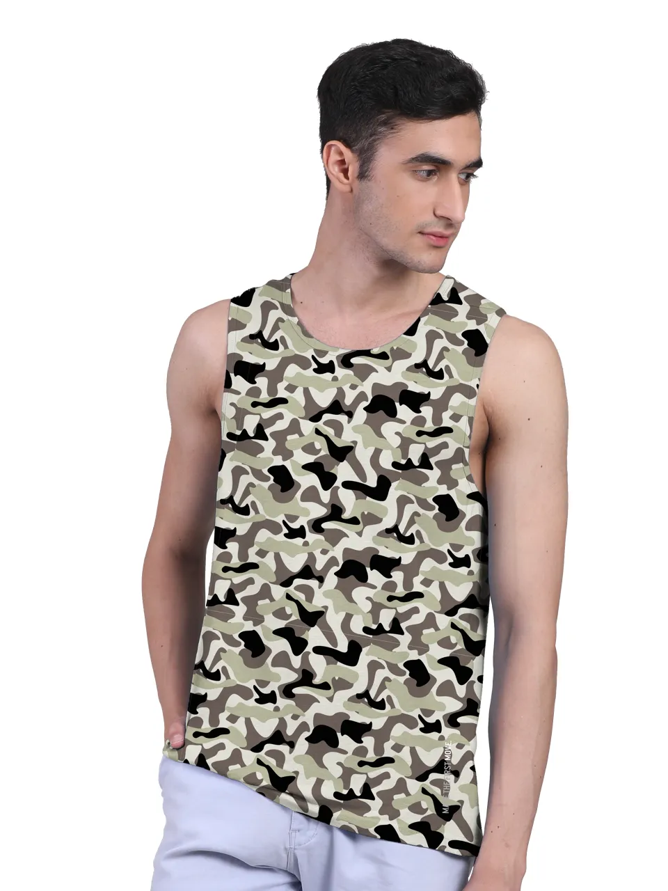 Camouflage Print & Twin Skin Organic Bamboo Vest Active Fit (Pack of 5)