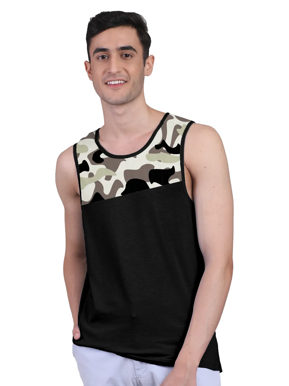 Camouflage Print & Twin Skin Organic Bamboo Vest Active Fit (Pack of 5)