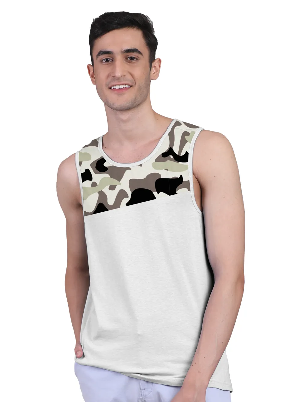 Camouflage Print & Twin Skin Organic Bamboo Vest Active Fit (Pack of 5)